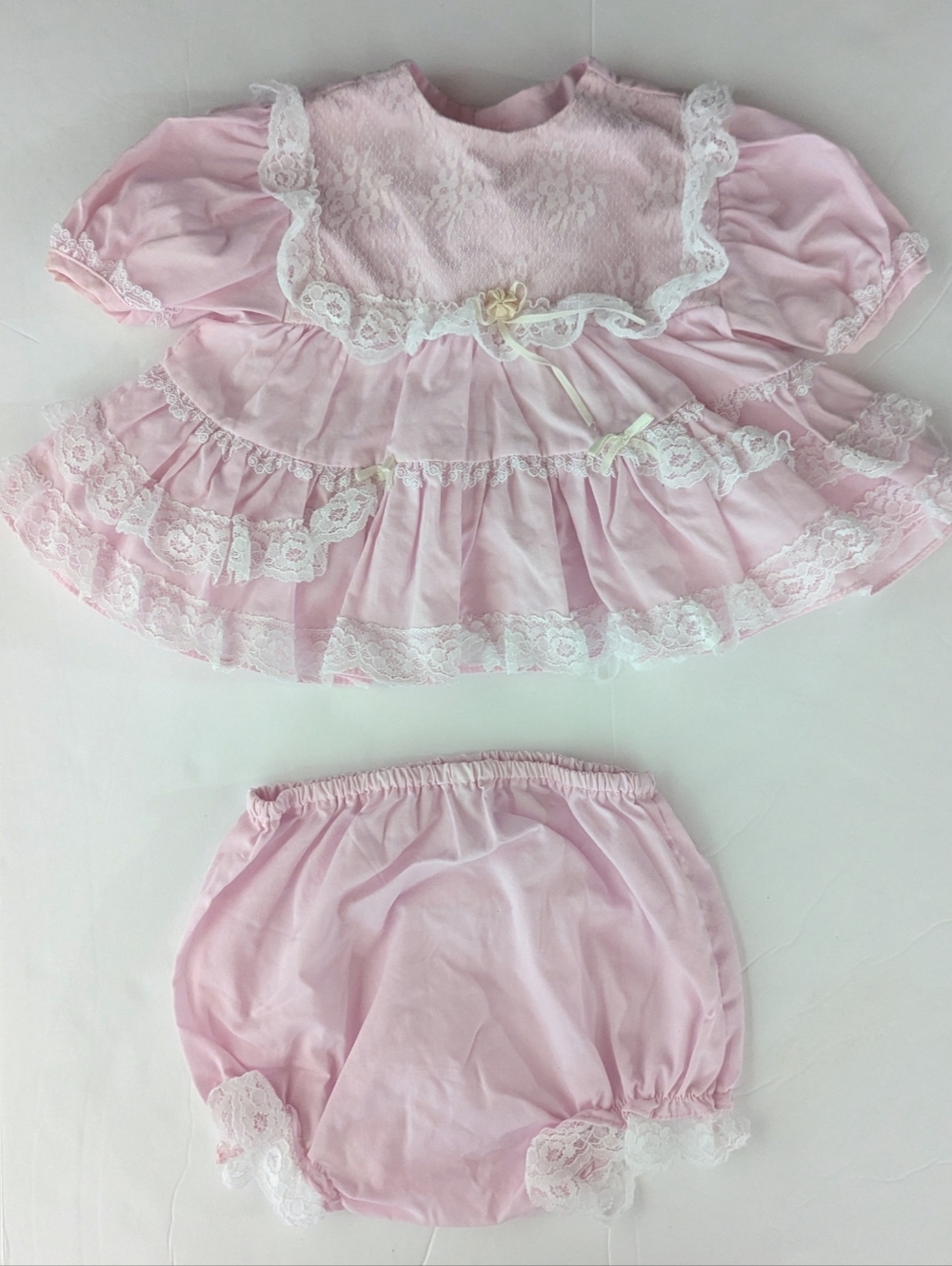 Vtg Dress 3-6m Pink Lace Frilly Girly 90s Bloomers